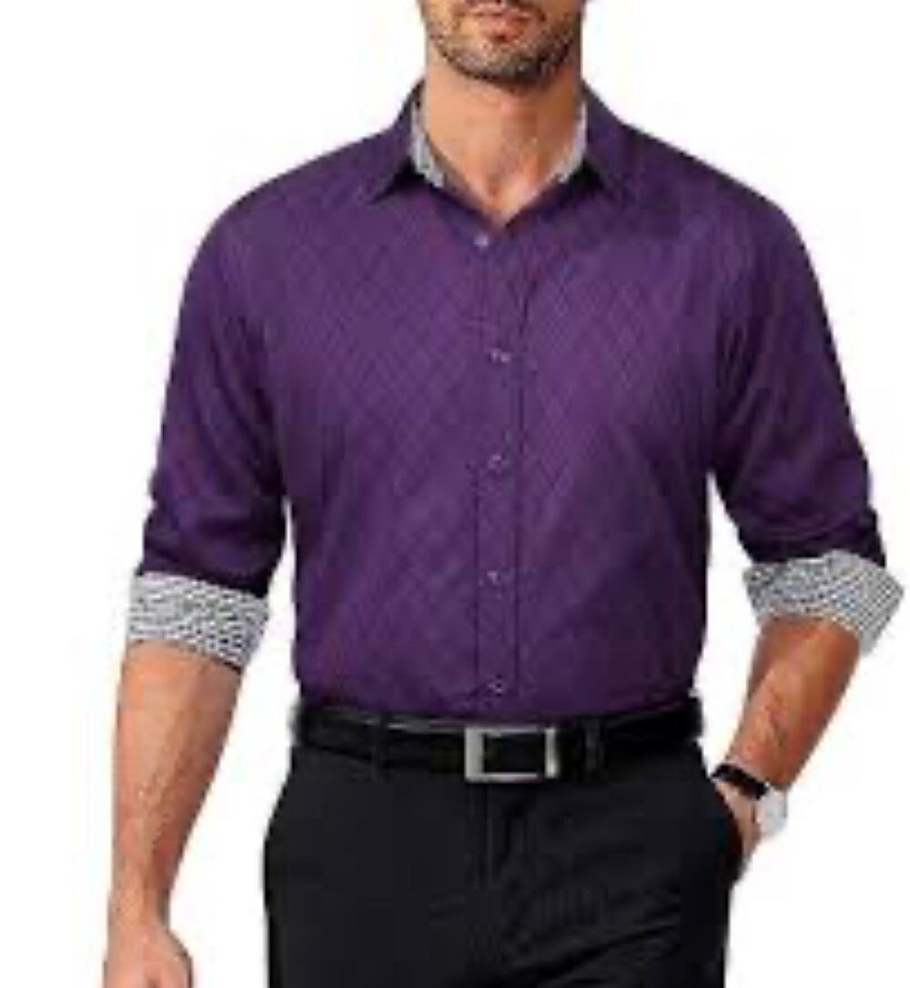 Coofandy Mens Long Sleeve Slim Fit Casual Dress Shirt Purple Size L New